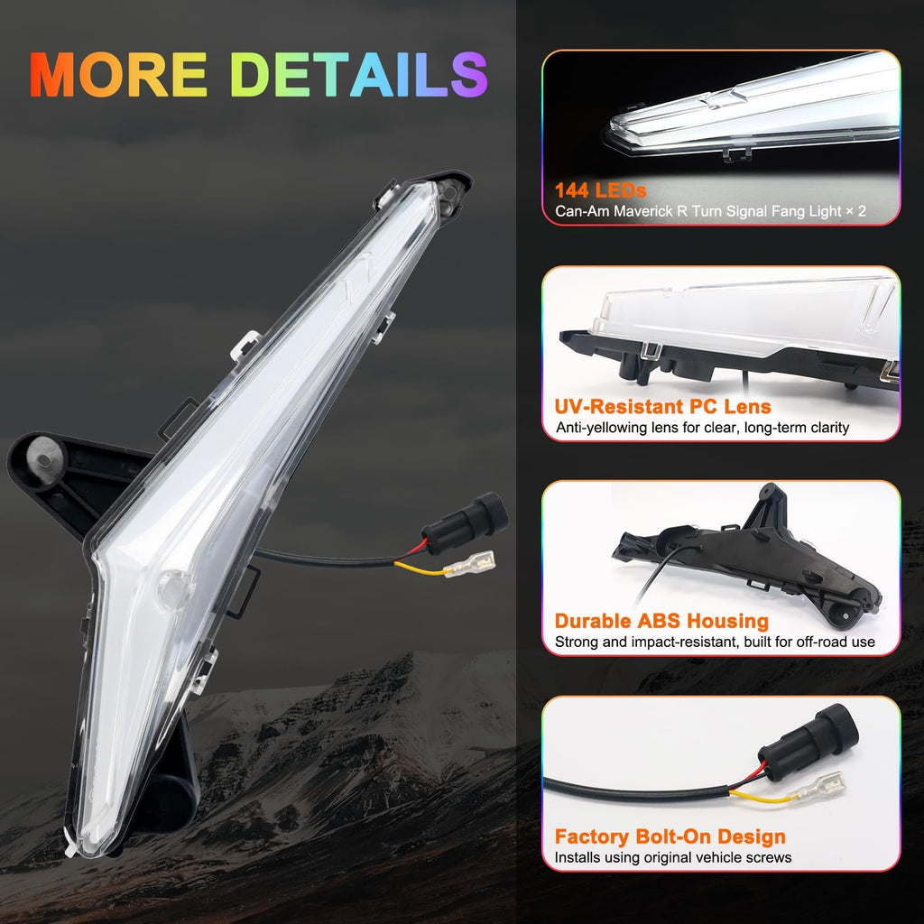 Tavaray RGBW LED Fang Lights for Can-Am Maverick R 2024-2026 MAX X RS, Pure White DRL & RGB Color Chasing Front Signature Lights, APP & Remote Control, Music Sync Turn Signal Kit