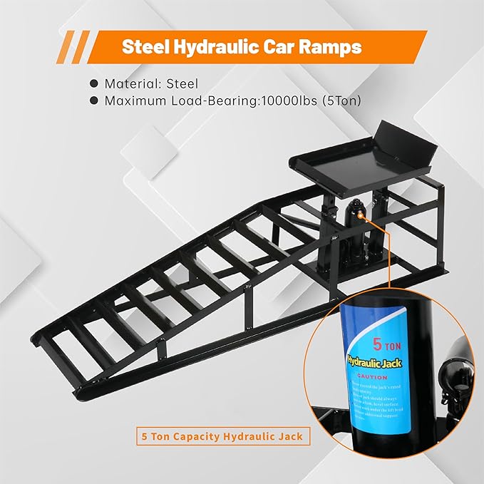 2 Pack Hydraulic Car Ramps 10, 000lbs/5T Capacity Low Profile Car Lift Service - Image 3