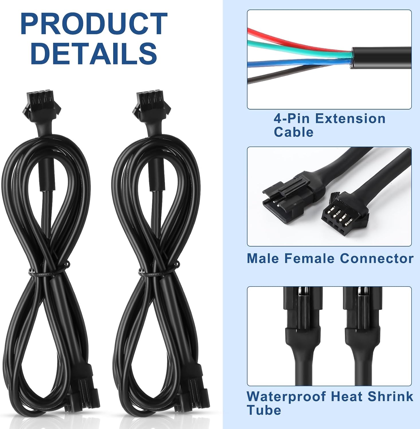Kanayu 8 Pcs 60 Inch 4 Pin RGB LED Accent Multicolor Light Extension Cable Wire Cord Set for LED Motorcycle ATV Car Multicolor Neon Strip Trucks Rock Light