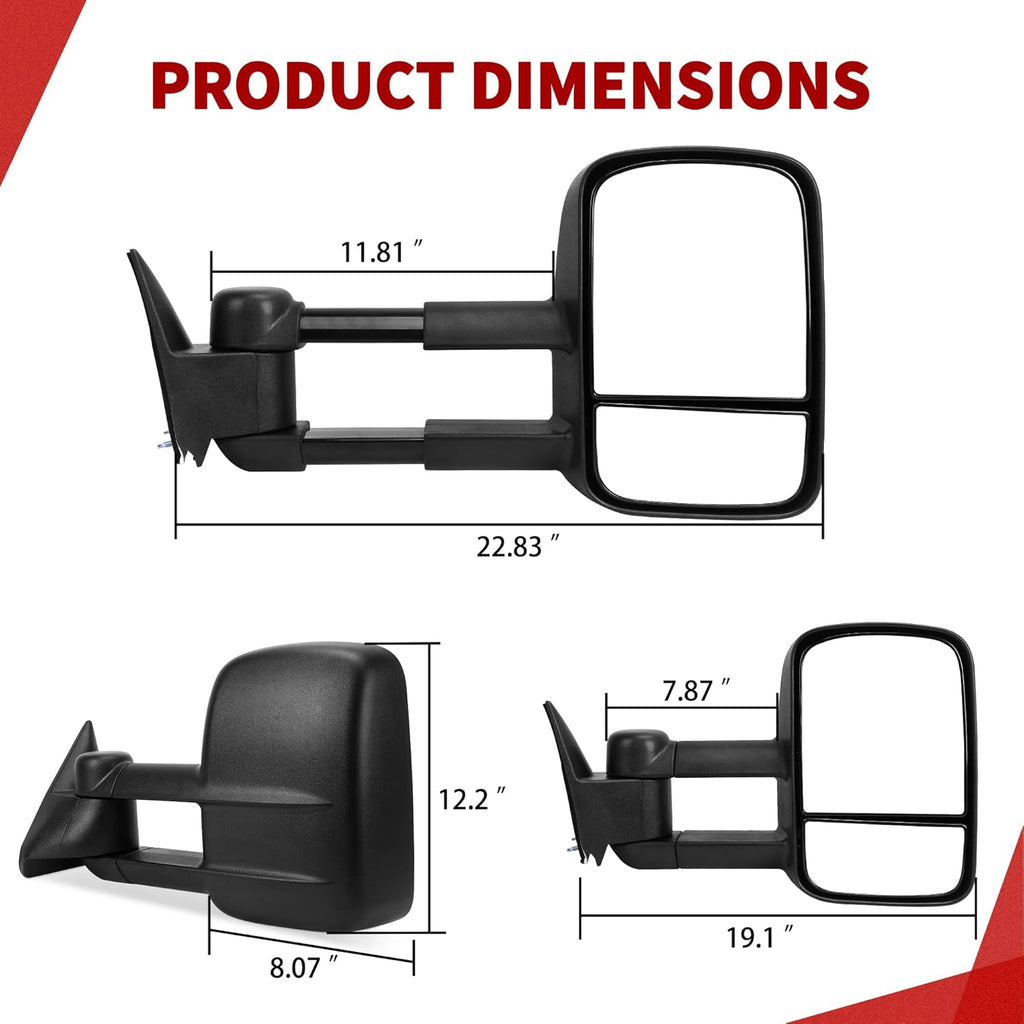 Towing Mirrors for 88-98 Chevy GMC C/K 1500 2500 3500 Pickup Pair Set Manual Extendable Side Mirrors