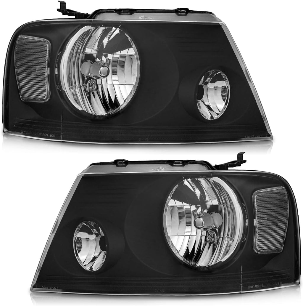 WEELMOTO Headlights for 2004-2008 Ford F150 Pickup / 06-08 Mark LT Headlight Assembly Compatible with 2004 2005 2006 2007 2008 F150 Headlamp Replacement Black Housing Clear Reflector