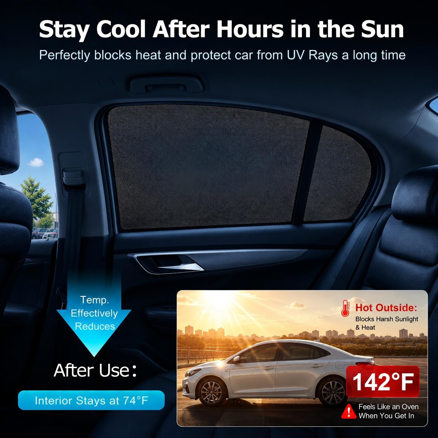 Car Window Shades for Baby (100% UV & Sun Block) Car Side Windows Covers Sun Shades for Baby in Car,Easy-Install Nano Ice-Crystal Coating-Universal Fit (Medium),2 Packs