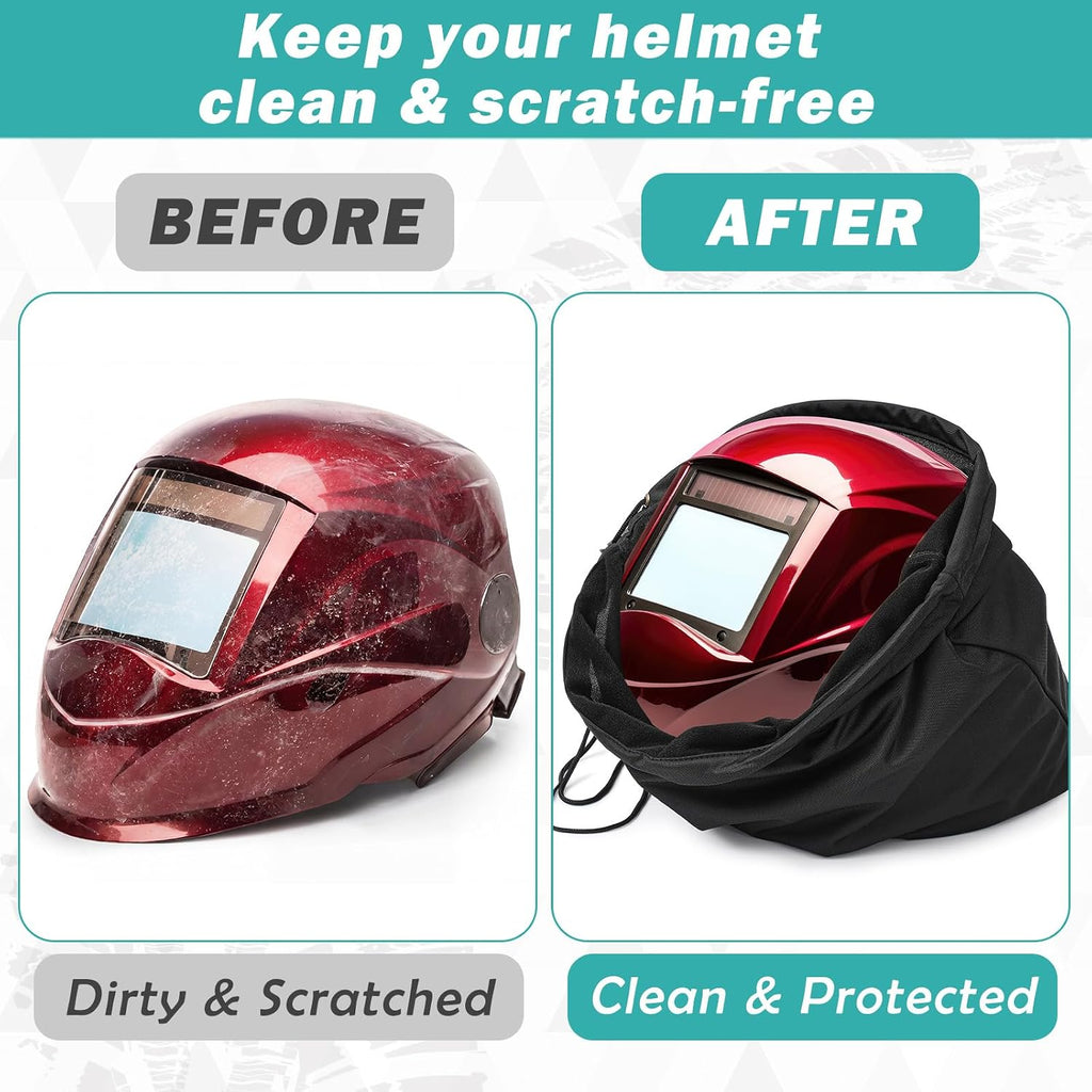 4 Pcs Motorcycle Helmet Bags, Welding Hood Bag with Drawstring Locking, Large Lightweight Microfiber for Motorcycle Sports Riding Travel Bicycle Snowmobile Helmet Storage, Black