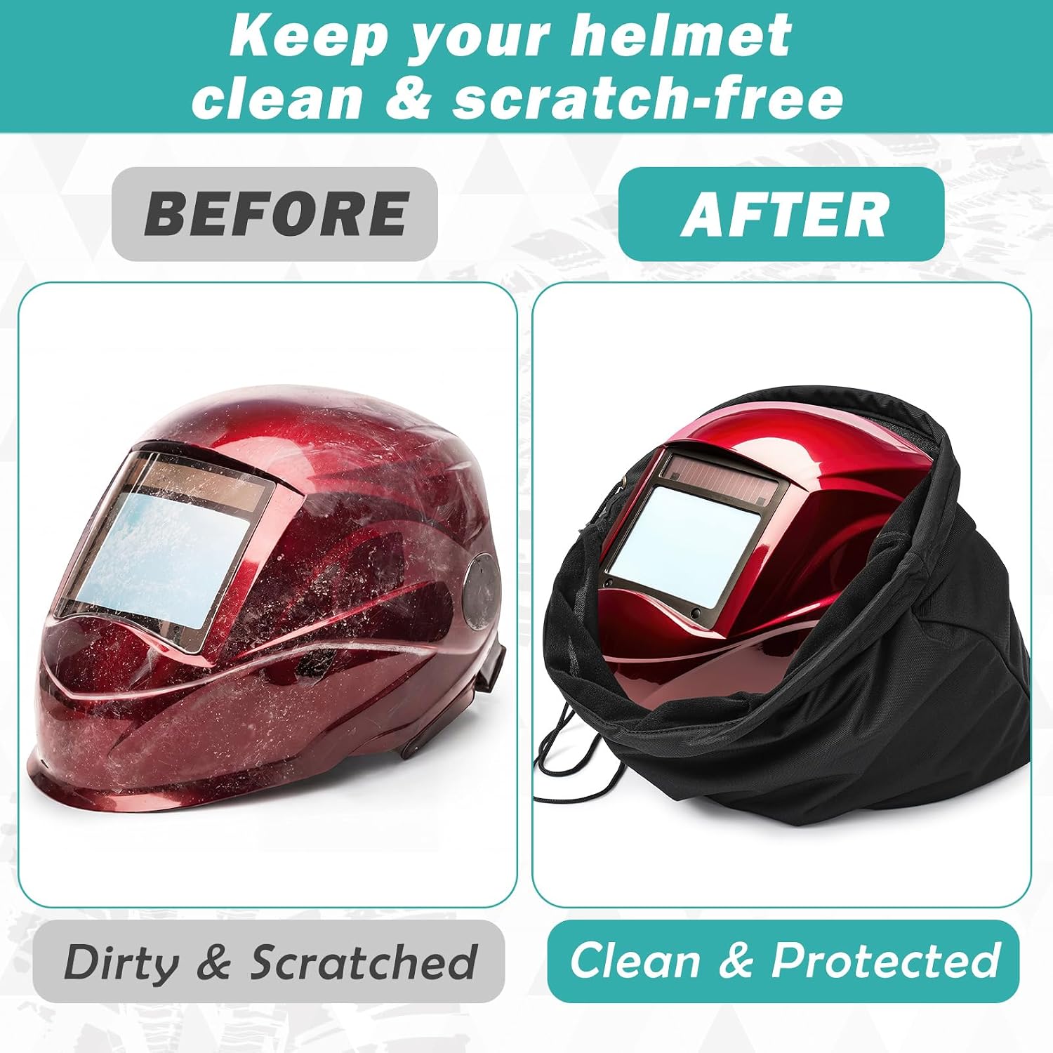 4 Pcs Motorcycle Helmet Bags, Welding Hood Bag with Drawstring Locking, Large Lightweight Microfiber for Motorcycle Sports Riding Travel Bicycle Snowmobile Helmet Storage, Black