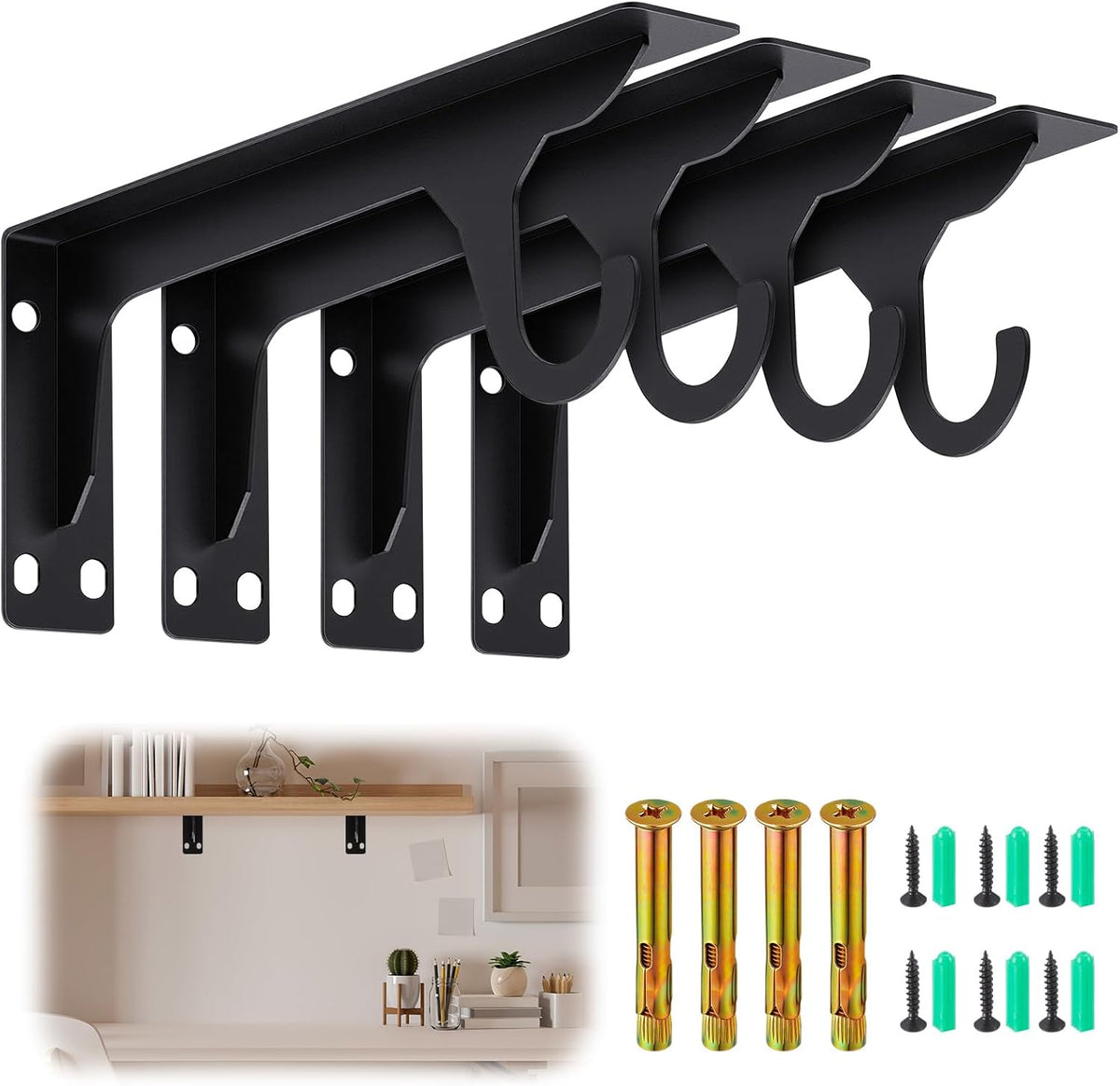 wall mounted closet rod brackets, 11.18 inch, black, main product view