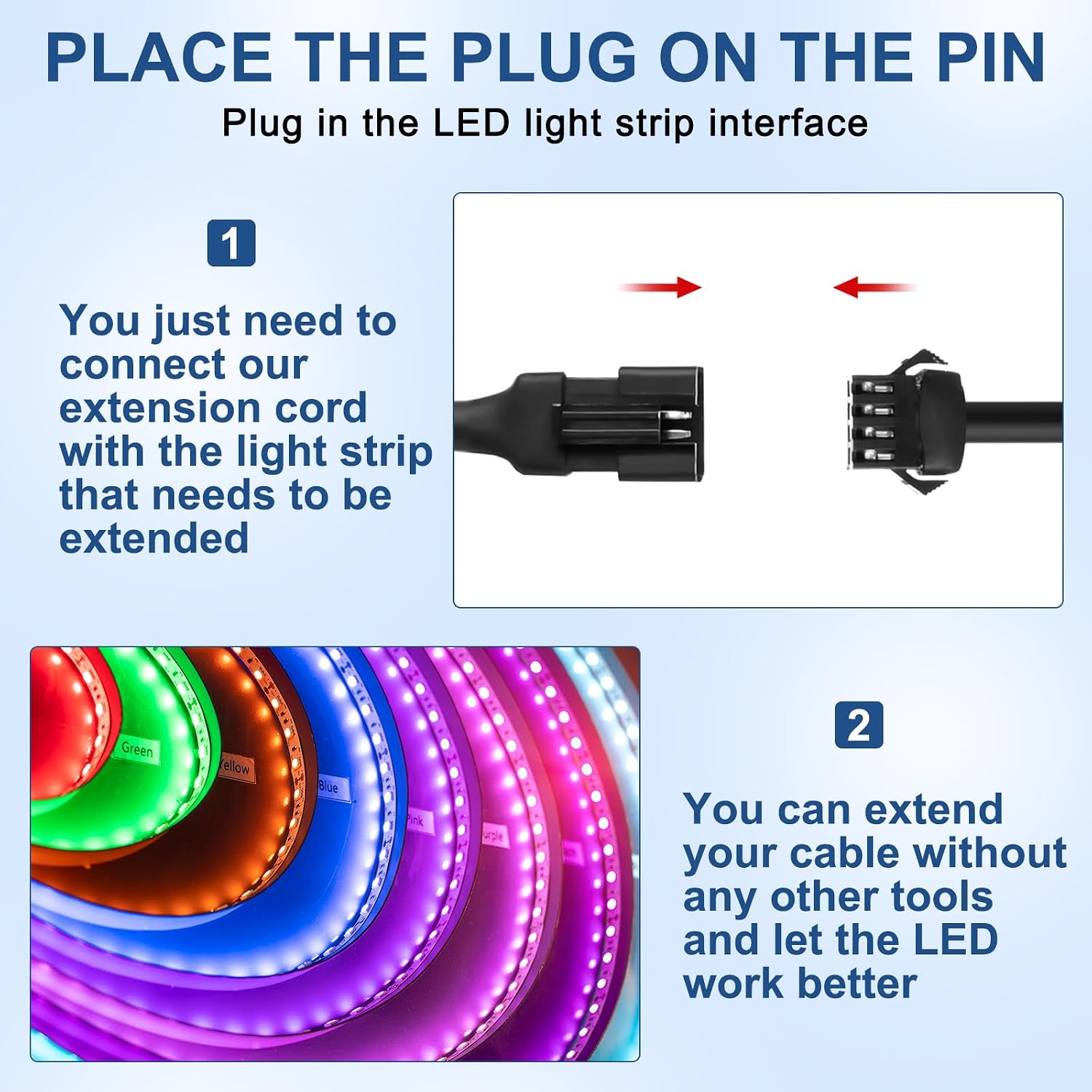 Kanayu 8 Pcs 60 Inch 4 Pin RGB LED Accent Multicolor Light Extension Cable Wire Cord Set for LED Motorcycle ATV Car Multicolor Neon Strip Trucks Rock Light
