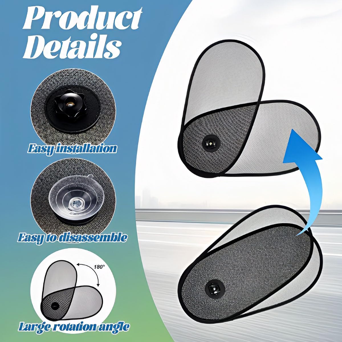 Car Sunshade 2 Pack PVC Adjustable Rotatable Side Window Privacy Sunscreen Heat Insulating Shade for Travel and Parking, 2pcs