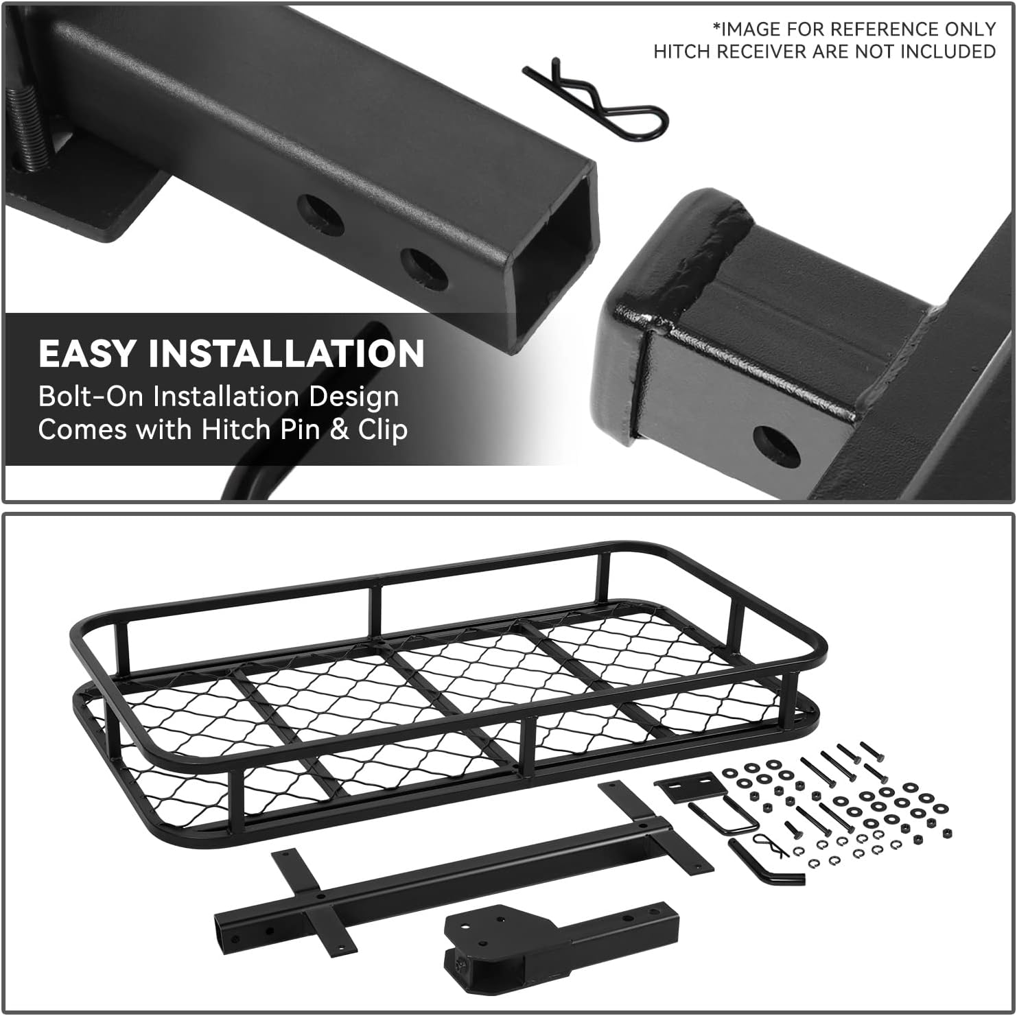 DNA MOTORING RHC-8314 Universal Foldable 2" Tow Hitch Cargo Carrier Basket with Pin+Clip, 48" X 25.5" X 6", 500Lbs Max Capacity
