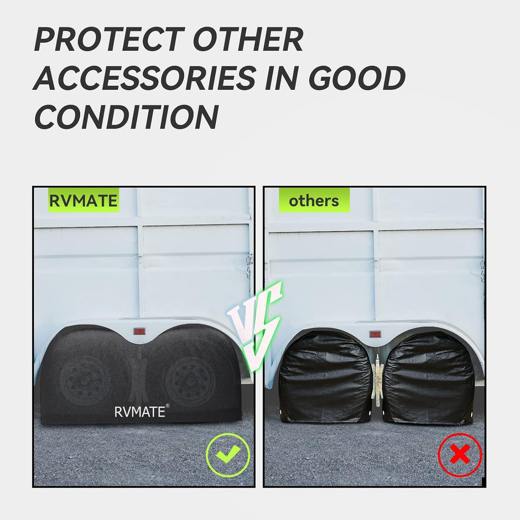RVMATE RV Tire Covers, Dual Axle Wheel Cover (2 Pack) Fits 27"-30" Diameter Tires, Waterproof Anti-UV Black Dual Tire Covers RV Accessories for Truck/Trailer