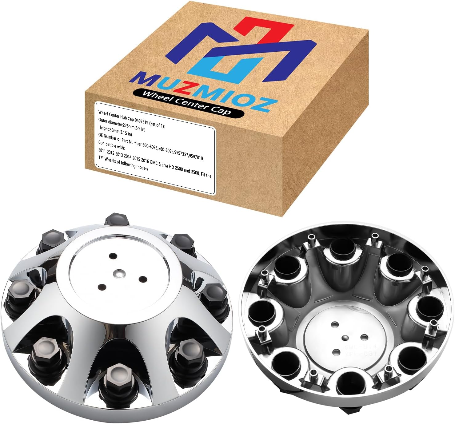 Wheel Center Hub Cap 9597819 (Set of 1), 8 7/8 Inch Diameter Center Cover Hubcap Compatible with Chevrolet Silverado 2500 3500 SRW GMC Sierra 2500 3500 11-26, Suburban 3500HD 16-19