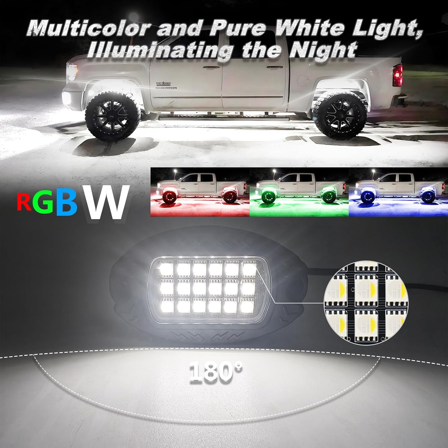 8Pods Heavy Duty Aluminum RGBW LED Rock Lights Kit for Jeep Trucks UTV ATV Golf Cart RZR SXS 4Wheeler Off-Road Vehicles, APP & RF Remote, Plug & Play Pre-Wired, Waterproof 12V Underglow Accent Light