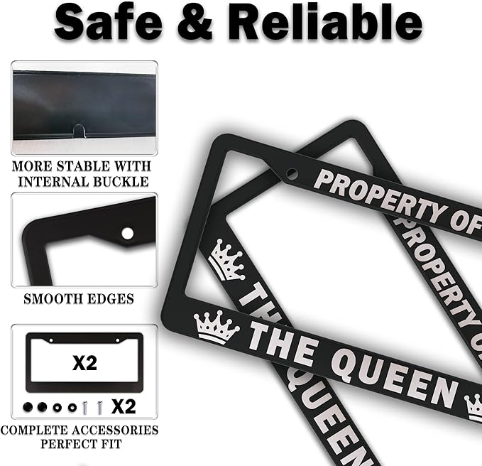 License Plate Frame Black and White License Plate Holder Property of The Queen - Image 4