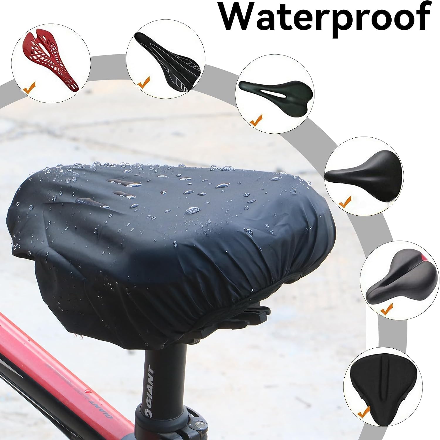 Black Waterproof Bike Seat Cover Rain Dust Proof Saddle Protector for Cycling Outdoor Mountain Road Bicycle (Black,Medium)