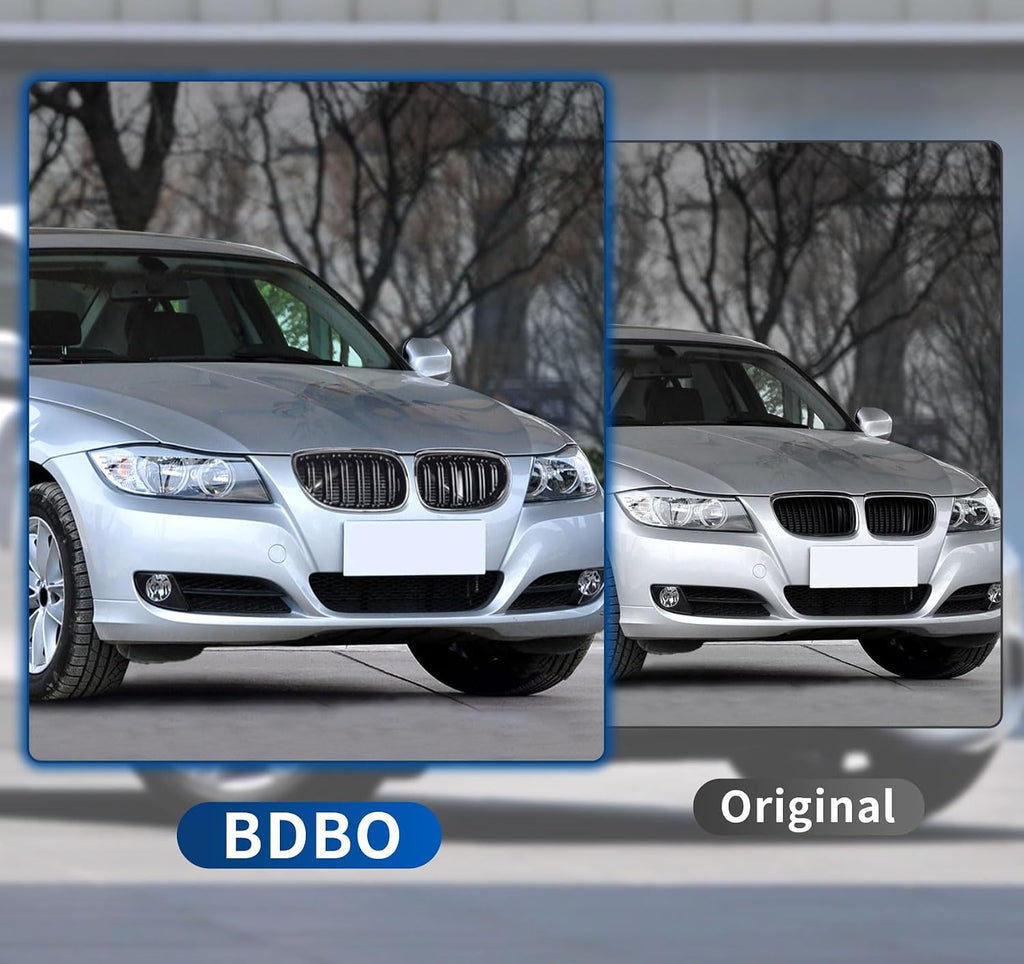 Front Grille Double Slats Front Grill for BMW E90 328i 318i 320i 323i 325i 330i 335i 2009-2011 - Front Kidney Grille (ABS Glossy Black)