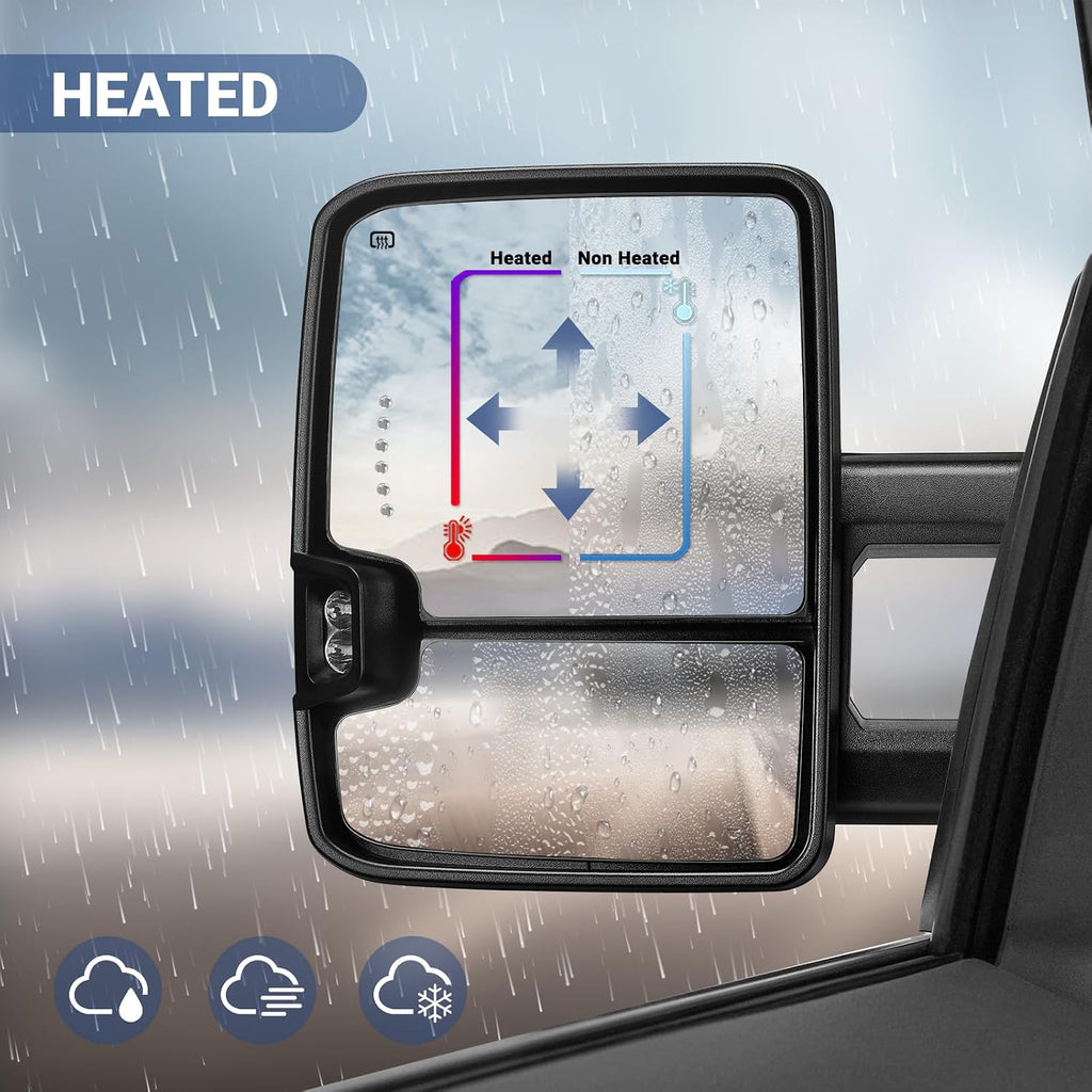 Towing Mirror for Silverado Sierra -Compatible with 2014-2018 Chevy Silverado GMC Sierra With Power Operated Heated Glass Turn Signal Light&Running Light Driver&Passenger Sides