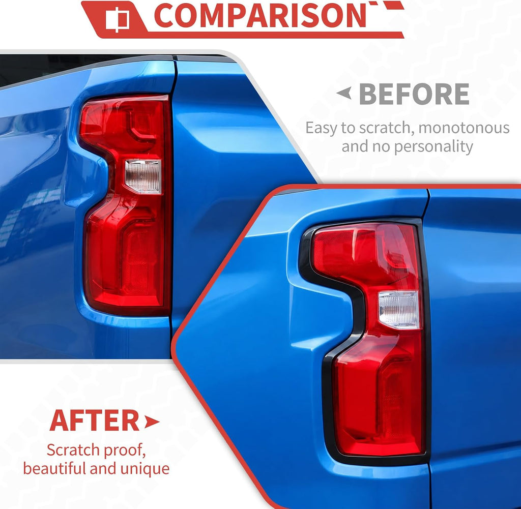 Tail Light Frame Cover Trim Compatible with Chevy Silverado 2019-2026, ABS Black Rear Taillight Bezel Exterior Accessories 2PCS