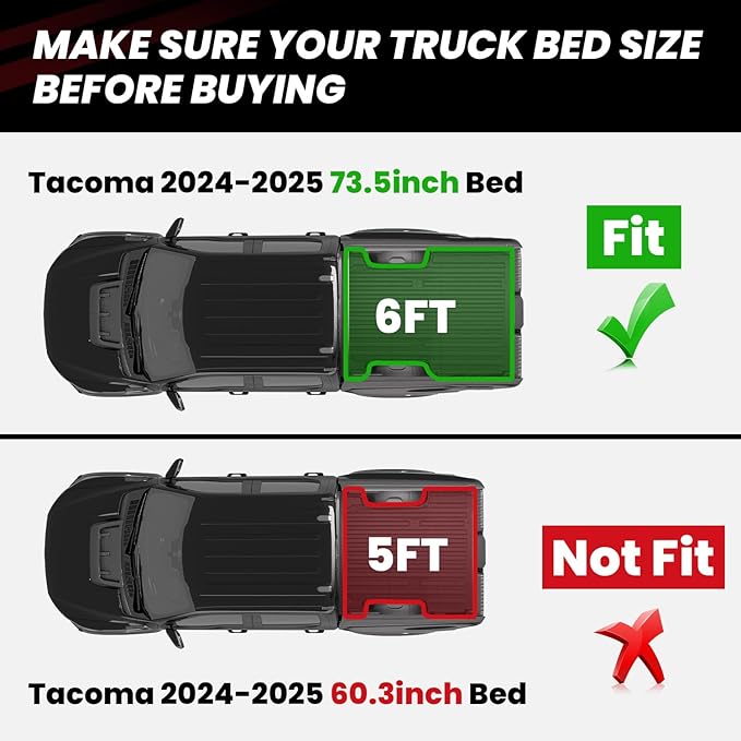 LASFIT Bed Mat for Toyota Tacoma 2024 2025 Truck Bed, All Weather 6 ft Car Bed - Image 2
