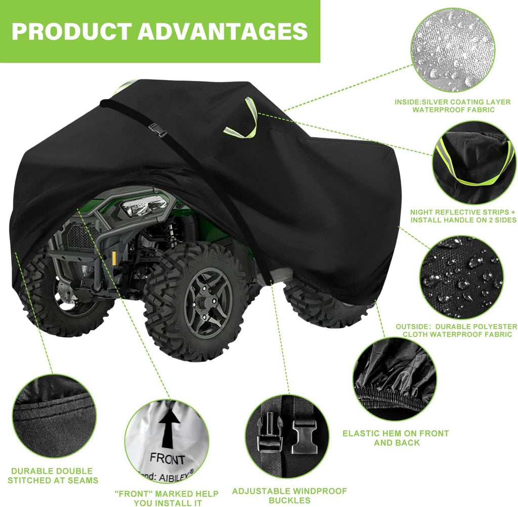 ATV Cover Waterproof Outdoor,Heavy Duty 420D Oxford Cloth,Buckle Straps | 4 Wheeler Covers,Four Wheeler Quad Storage Cover,Tear-Resistant,Anti-UV,Windproof,Elastic Hem,90.5"Lx49.2"Wx51.2"H