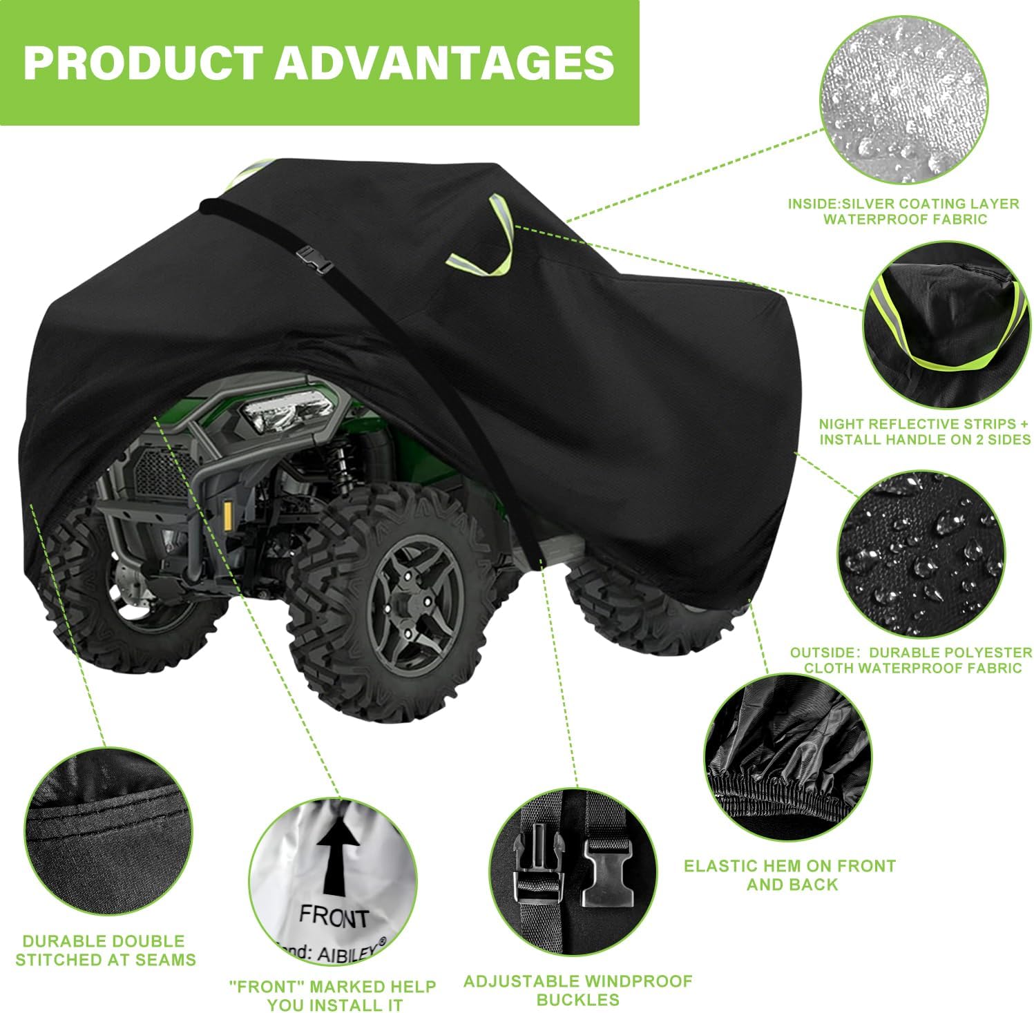 ATV Cover Waterproof Outdoor,Heavy Duty 420D Oxford Cloth,Buckle Straps | 4 Wheeler Covers,Four Wheeler Quad Storage Cover,Tear-Resistant,Anti-UV,Windproof,Elastic Hem,90.5"Lx49.2"Wx51.2"H