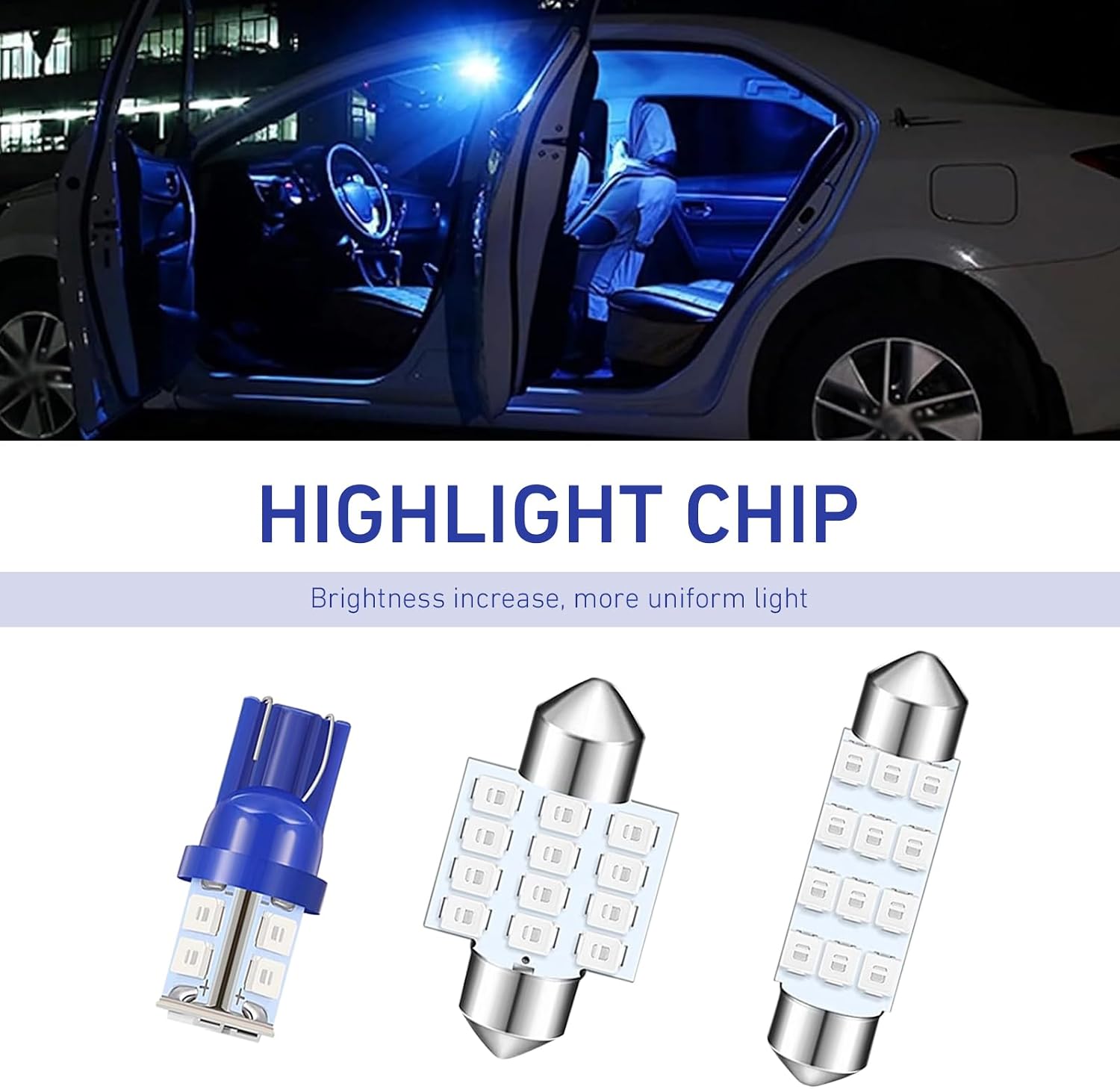 24PCS Car Interior LED Lights Kit Set, T10 31mm 42mm LED Interior Replacement Bulbs, Blue Interior Cars Light, for Dome Map License Plate Bulbs Door Side Marker Cornering (Blue)
