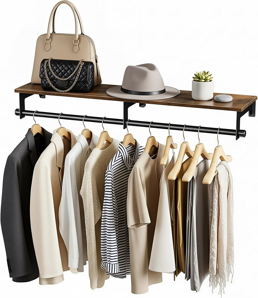 luxspire 43.3" wall mount clothes rack with wood, main product view