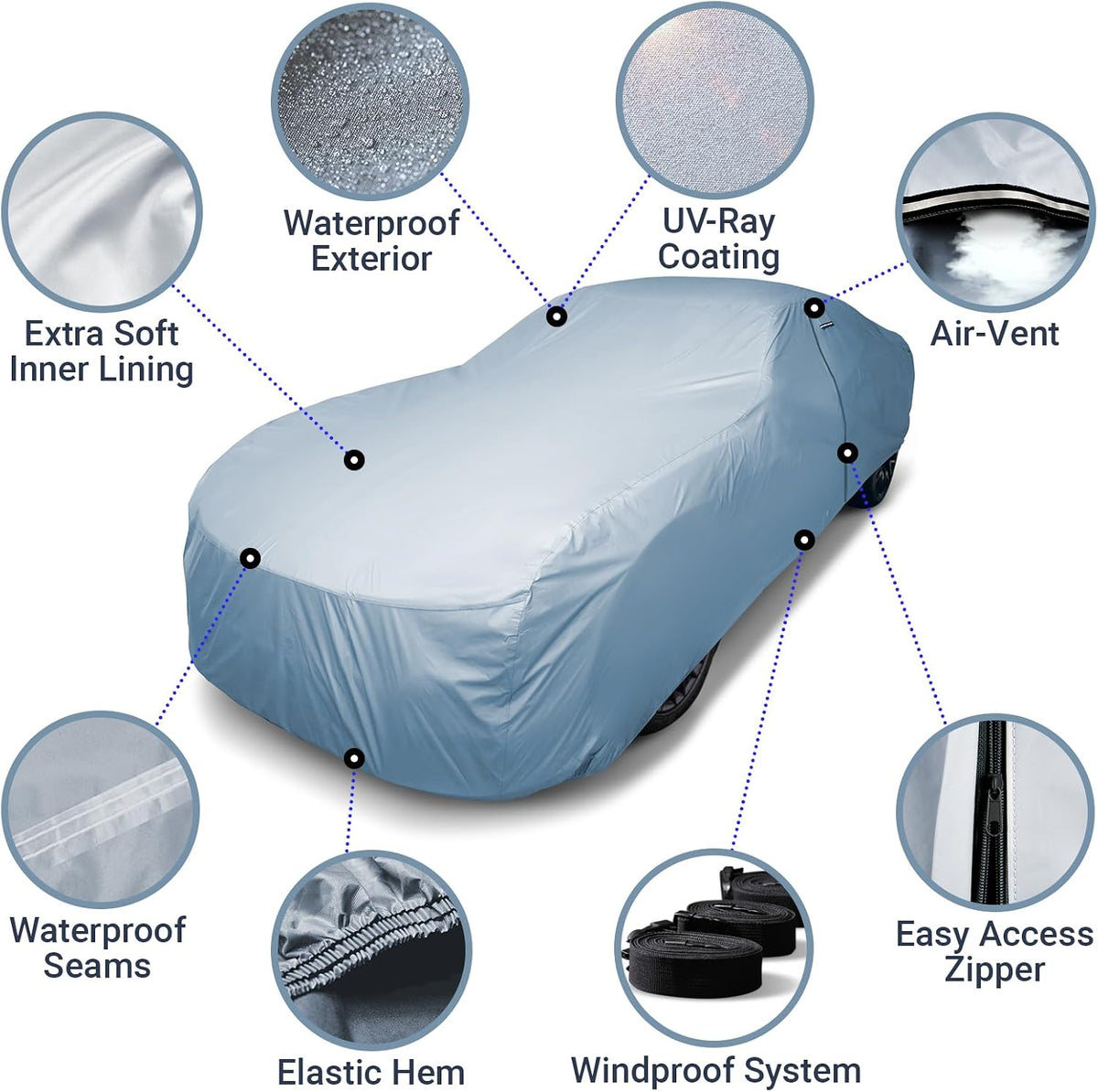 icarcover car cover waterproof all weather for 2004-18 showing dimensions