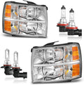 Headlights Assembly for 2007-2013 Chevy Silverado 1500 for 07-14 Silverado 2500HD 3500 Headlamp Replacement Chrome Housing Amber Reflector (turnsignal bulbs not included)