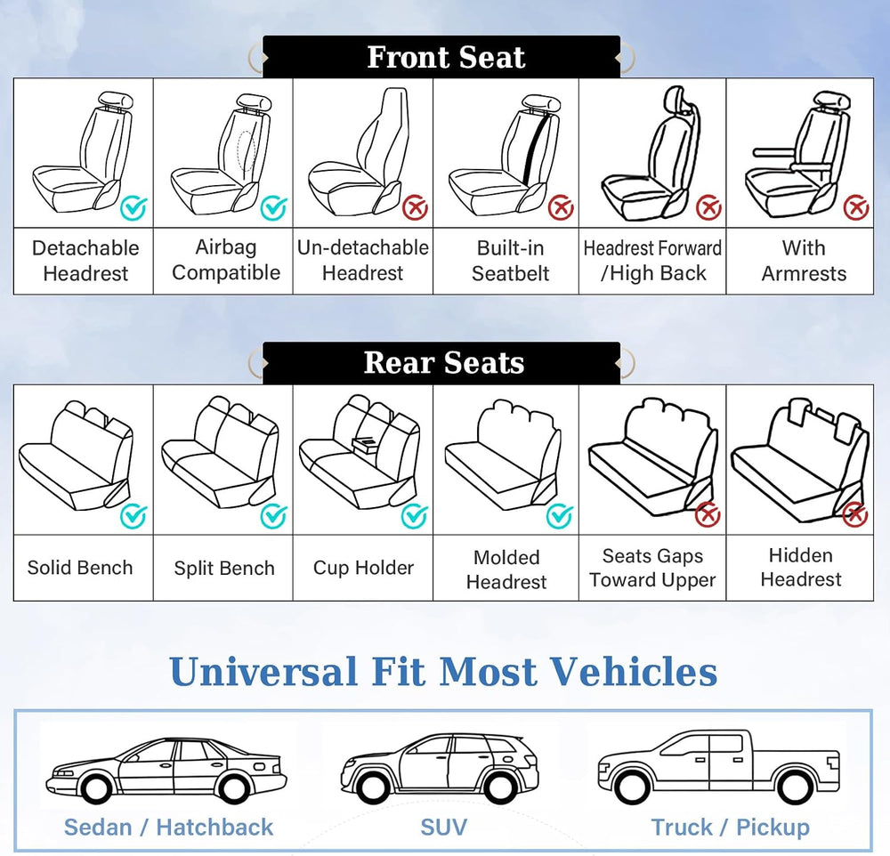 Coverado Car Seat Covers Full Set, Pink Car Seat Covers, Luxury Leather Car S...