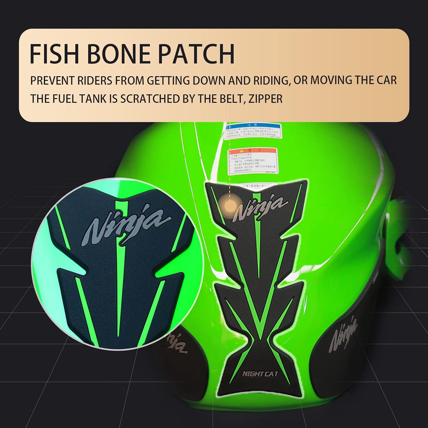 Compatible Kawasaki Ninja 400 Motorcycle Tank Pad Kit Side Knee Guard Sticker Fuel Tank Protector (Green)