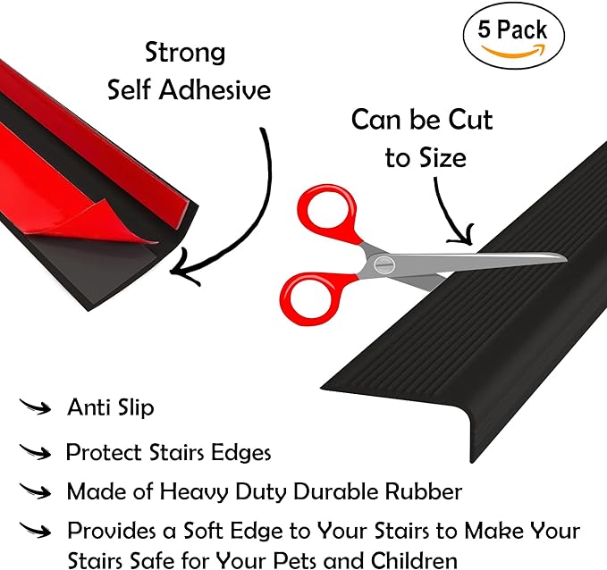Rubber Bond Stair Edge Protector 36x2x1 inch Anti-Slip Stair Corner Trim Rubber - Image 2