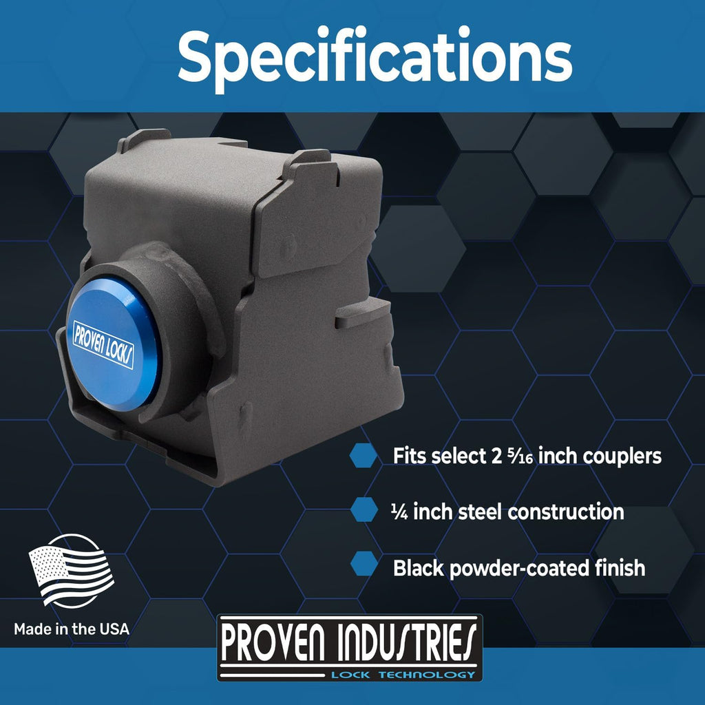 Proven Industries Model 2516 Heavy-Duty Trailer Coupler Lock for 2 5/16 Couplers – RV & Trailer Anti-Theft Lock, Made in USA