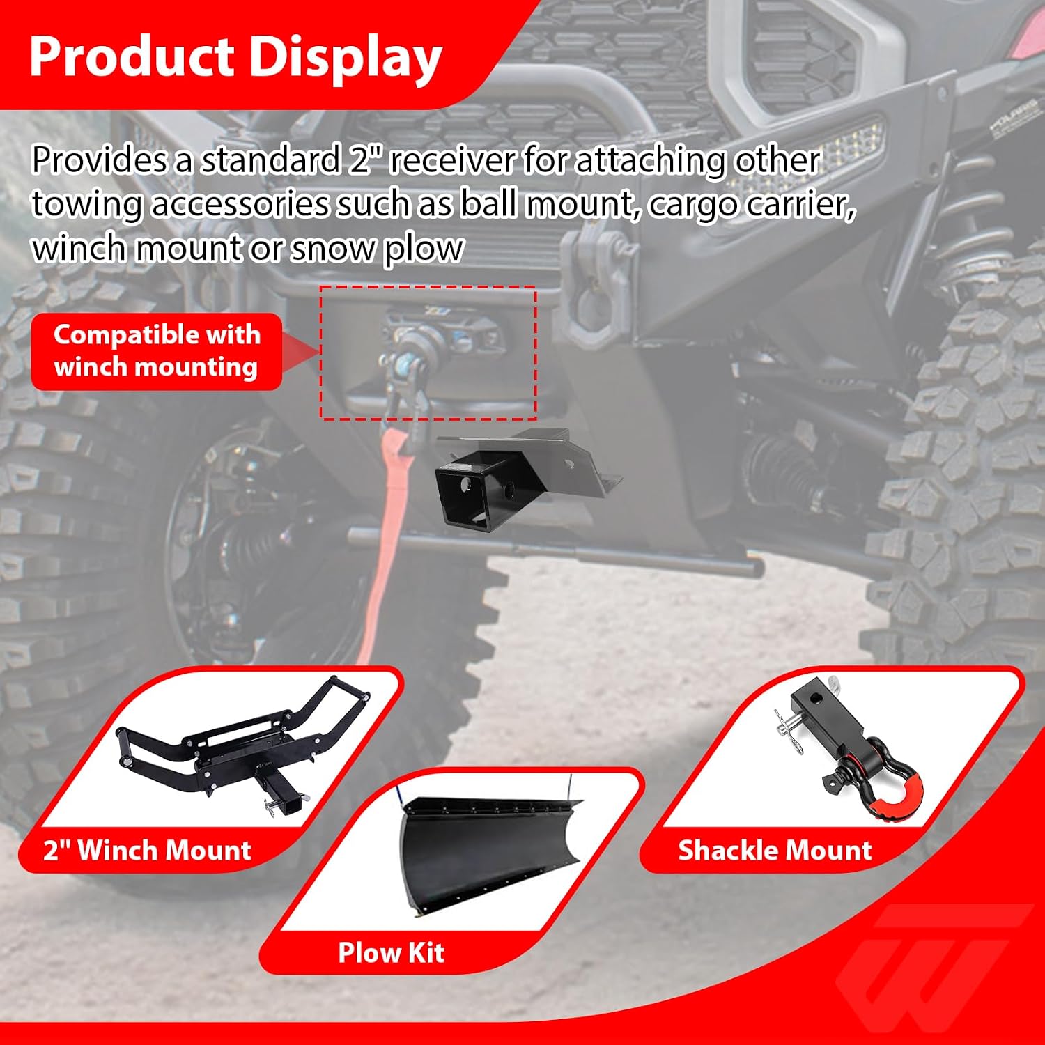 WeiSen 2" Front Receiver Hitch Front Lower Receiver Hitch Compatible with Polaris Ranger XD 1500/Crew/Premium/Northstar 2024-2026