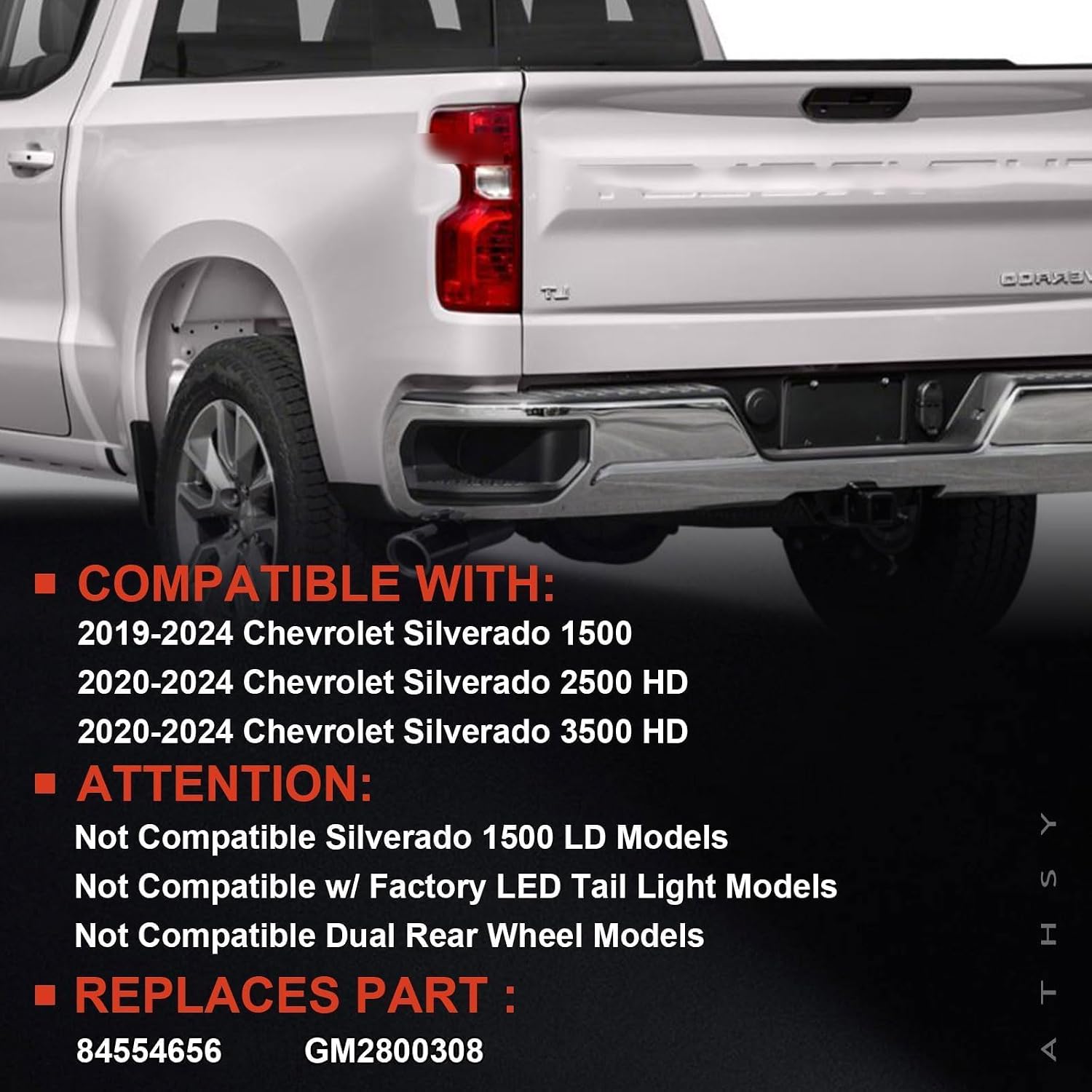 Halogen Tail Light Compatible With 2019-2024 Chevy Silverado 1500 2500HD 3500HD Left Driver Side Replace Part Number 84554656 (Halogen Type)