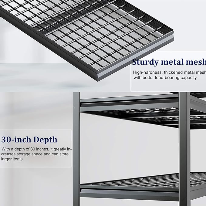 72" W Storage Shelves Heavy Duty Garage Shelving 30" D Metal Shelvi...
