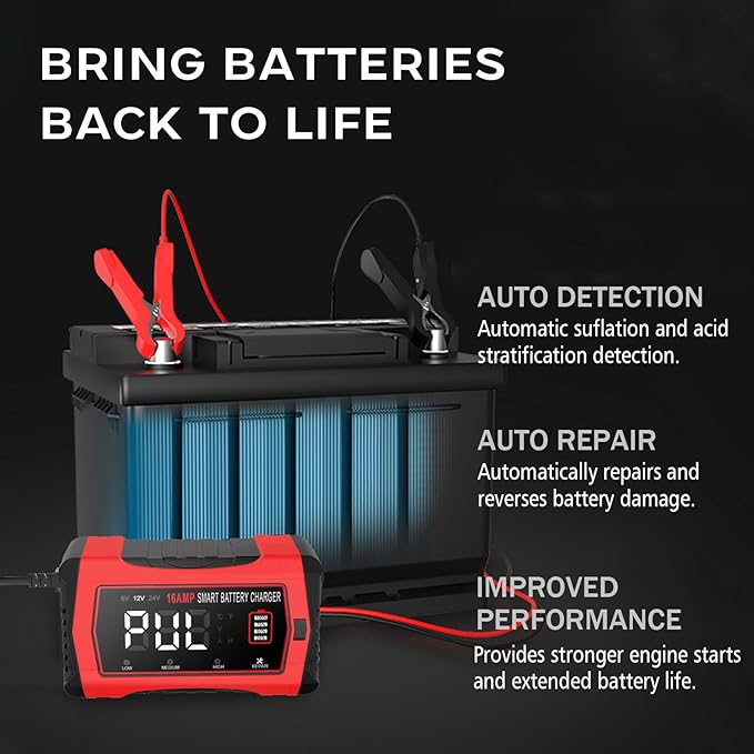 16-Amp Battery Charger, 6V/12V/24V Smart Car Battery Charger, Automotive - Image 7