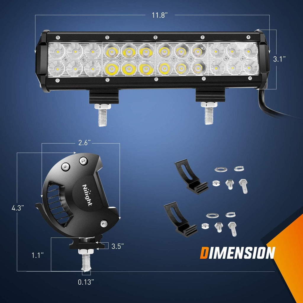 nilight led light bar 12 inch 72w spot shown in use