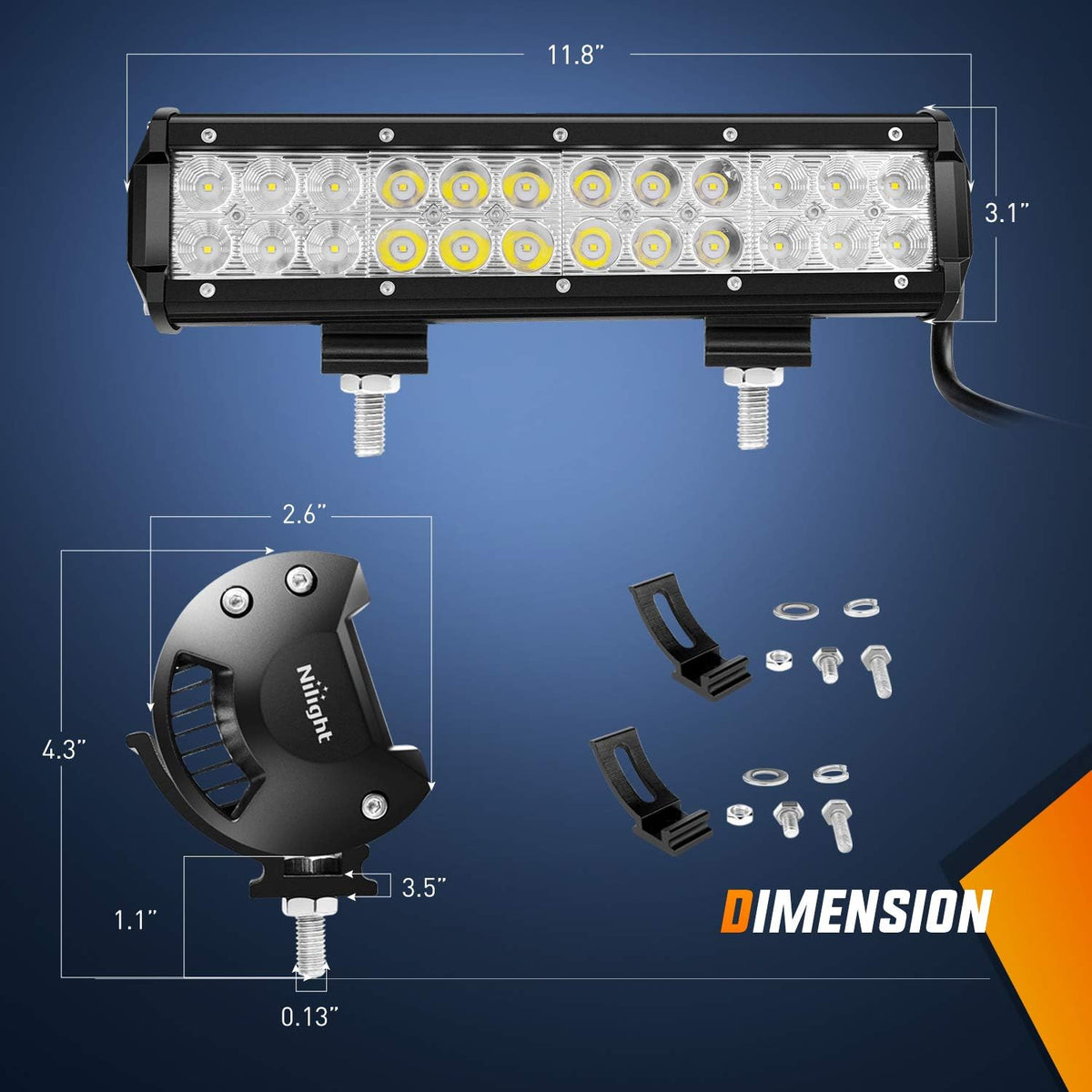 nilight led light bar 12 inch 72w spot shown in use