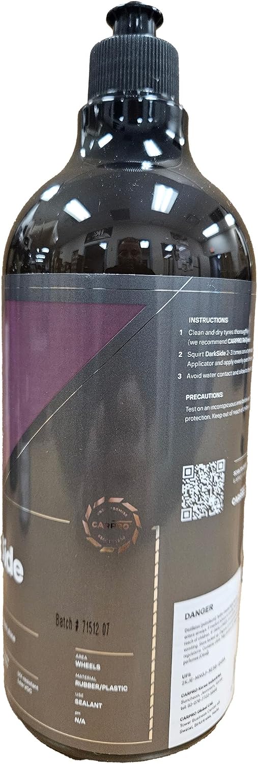 CARPRO DarkSide - Tire & Rubber Sealant, Hydrophobic & Self-Cleaning, Satin Black Shine, UV Protection, Revives Dull Faded Rubber, Ready to Use - Liter (34oz)