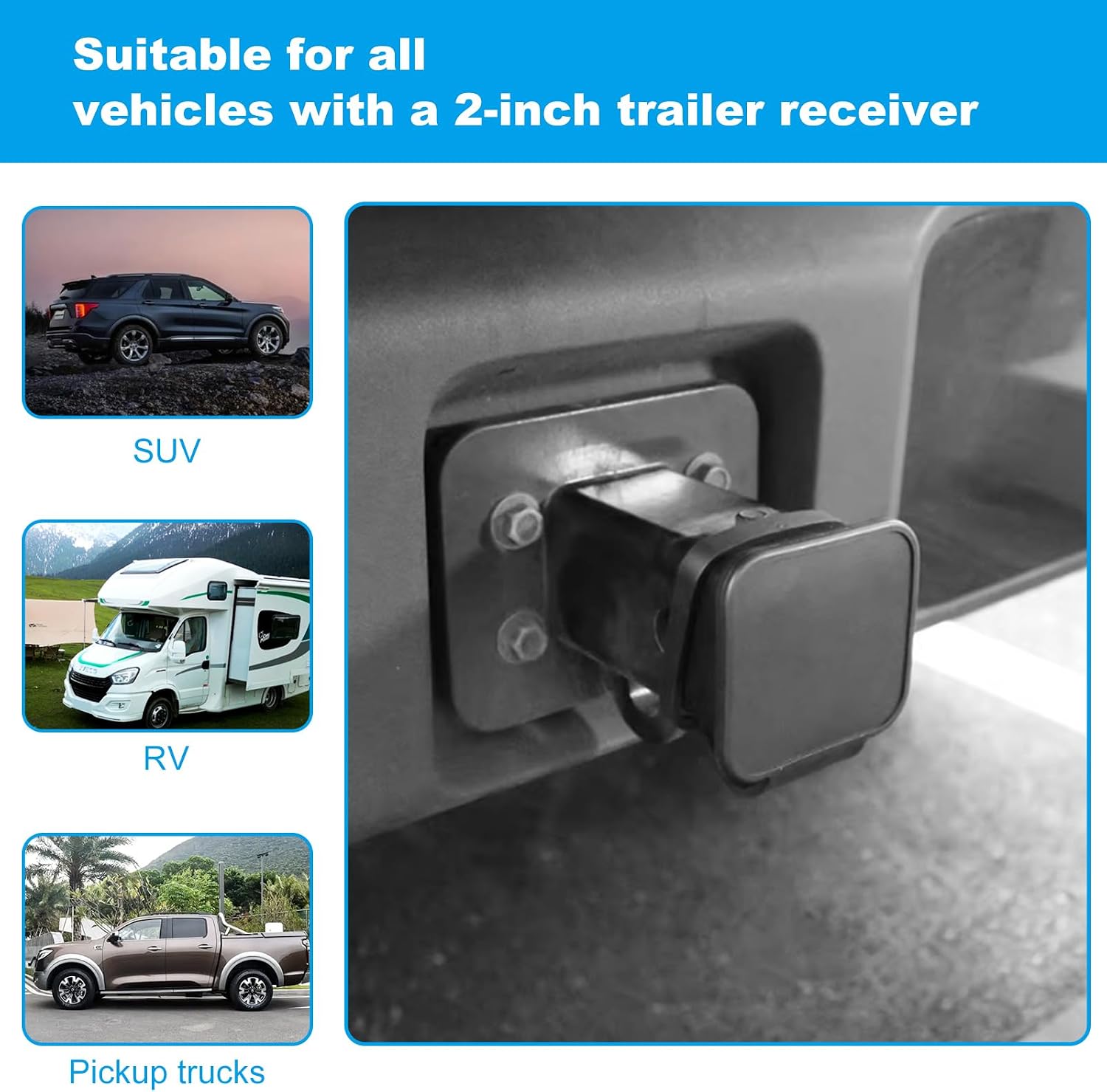 2 inch Tow Hitch Cover Trailer Hitch Covers Receiver Hitch Cover Suitable for Most Cars Trucks ATV