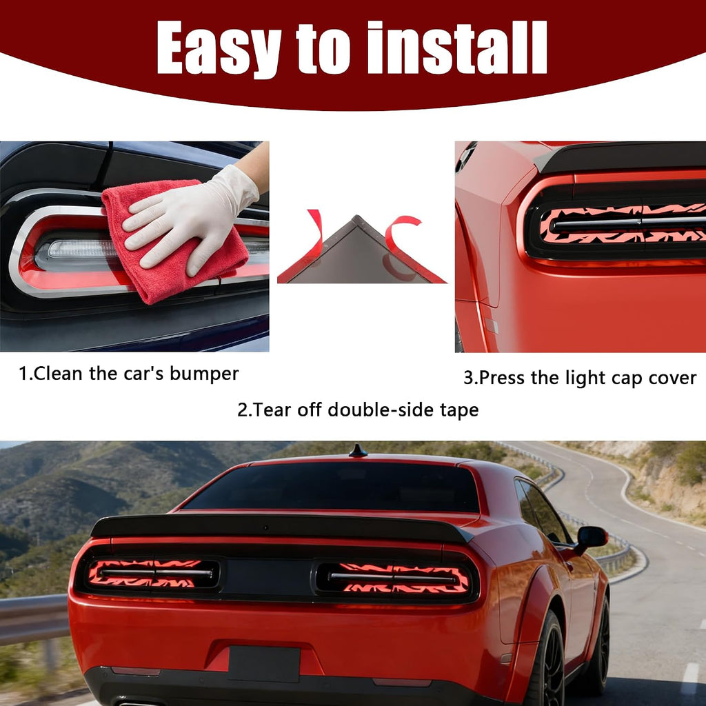 Tail Light Covers Guards Fit for Dodge Challenger 2015-2023 Accessories GT/RT/Scat Pack/SRT/ 392/ Hellcat/SXT/T/A, Laser Technology Style Rear Light Protective Cover Trim Set Exterior