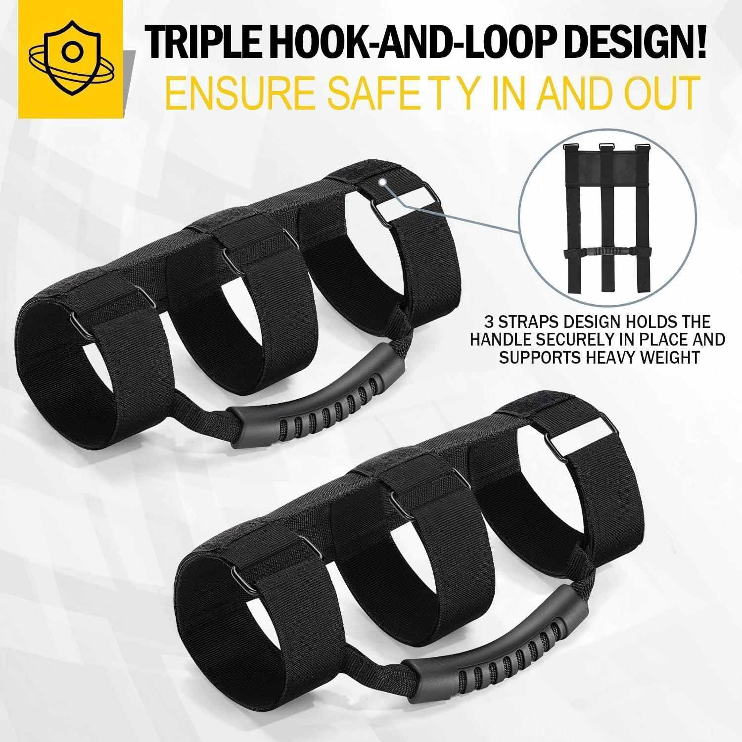 moveland 2 Pack Grab Handle Set Compatible with Jeep Wrangler TJ YJ JK, Easy-to-Fit 3 Straps Design for 1955-2023 Models (Black)