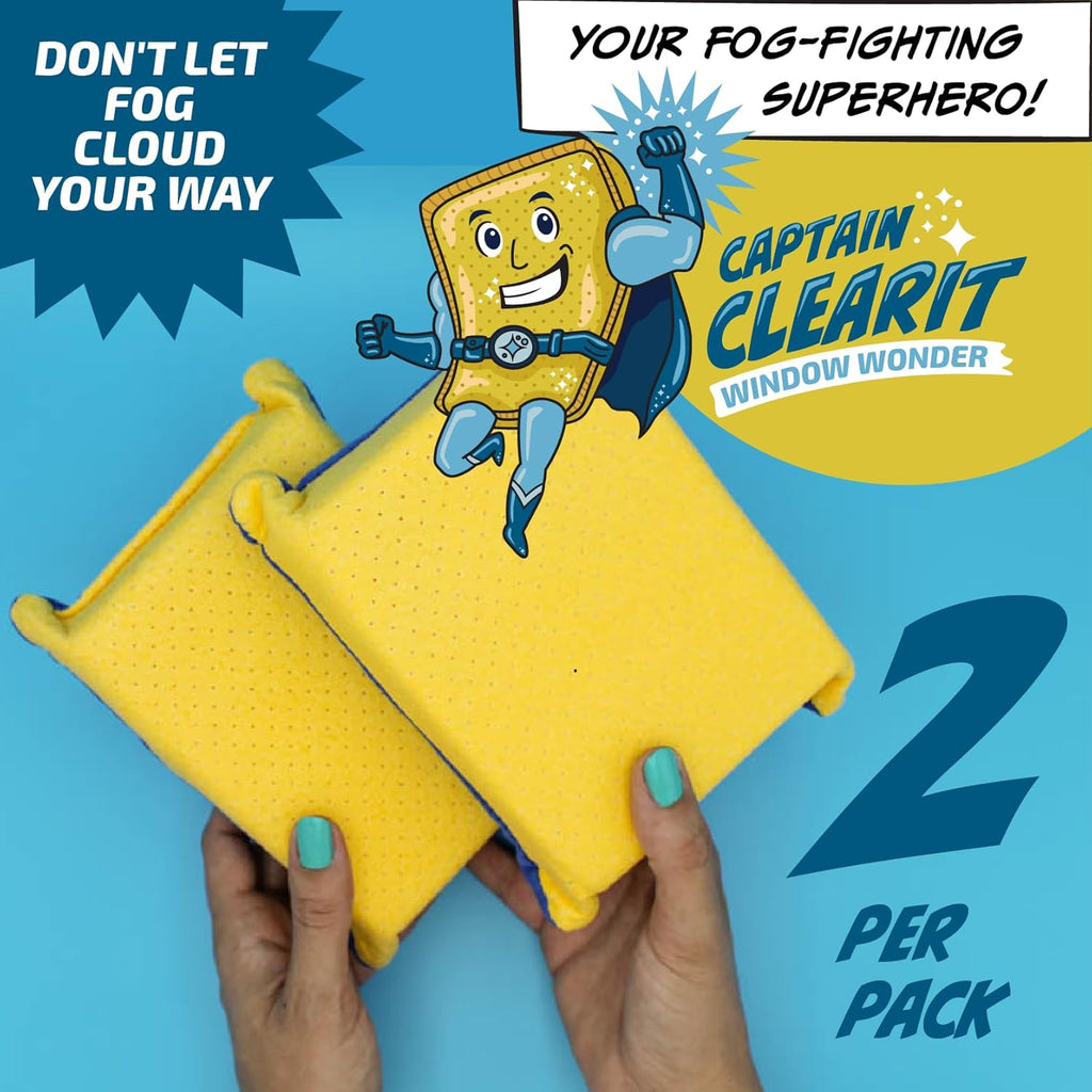 JJ KENT Captain Clearit Window Cleaner Sponge for Windshields, 2 Pack | Car window cleaner tool, non-scratch sponge for fog, steam, condensation, mirrors, glass, boats and bathroom surfaces