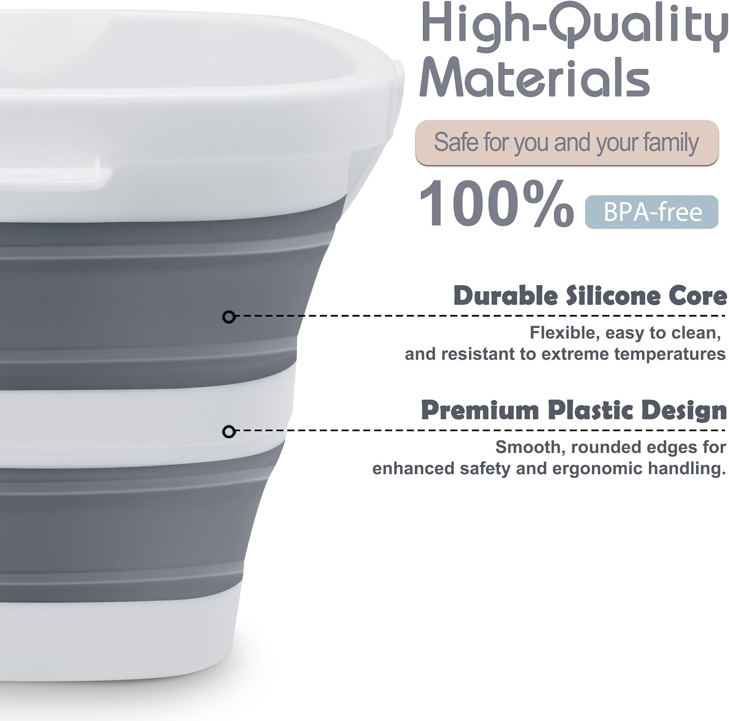 Goderewild Small Collapsible Bucket, 1.4Gal/5L BPA-Free - Foldable Water Pail for Car Washing, Camping, Beach - Portable Lightweight Storage for Outdoor, RV, Travel (Grey)
