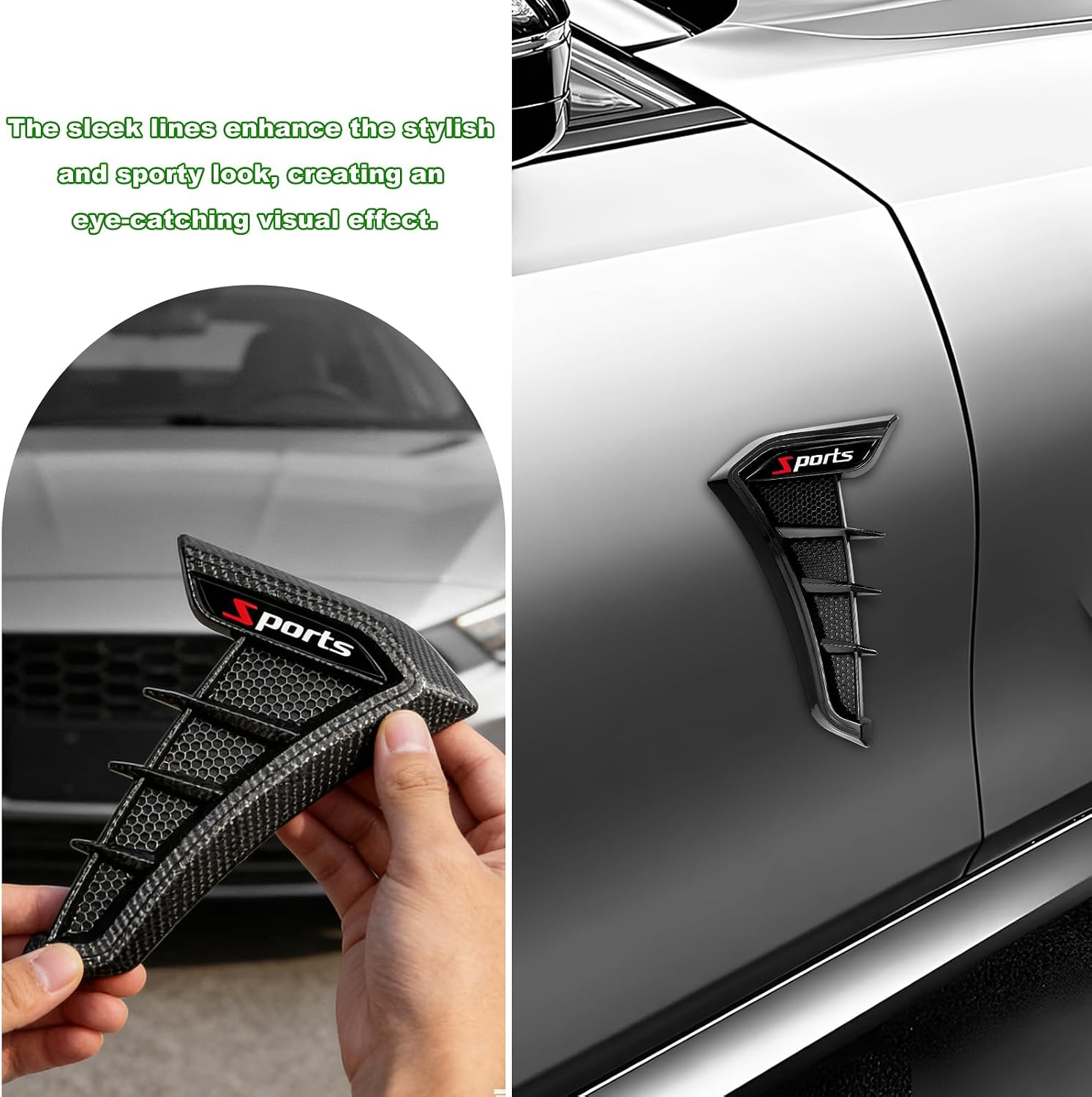 2 PCS Car Side Vent Trim, Scratch-Resistant Auto Front Fender Air Wing Vent Trim Cover, Sporty Air Flow Grille Side Marker Exterior Trims for Cars Trucks SUVs, Car Accessories (Black)