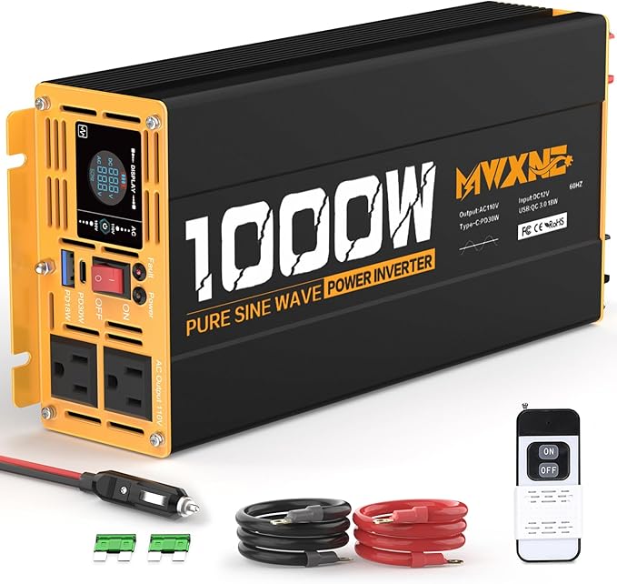 1000W Pure Sine Wave Power Inverter 12V DC to 110V 120V AC Converter