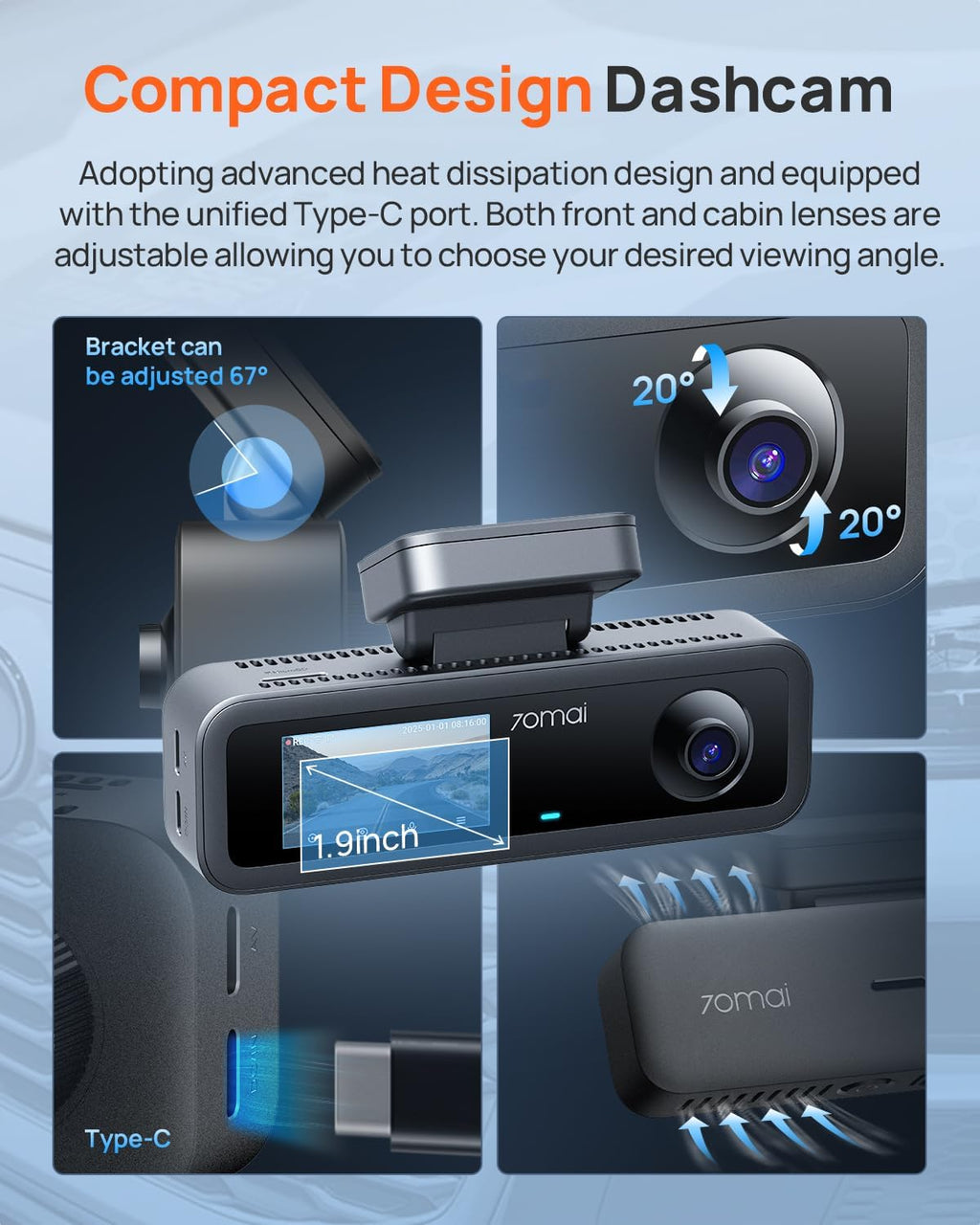 70mai 4k dash cam front and interior, 4k, view 9