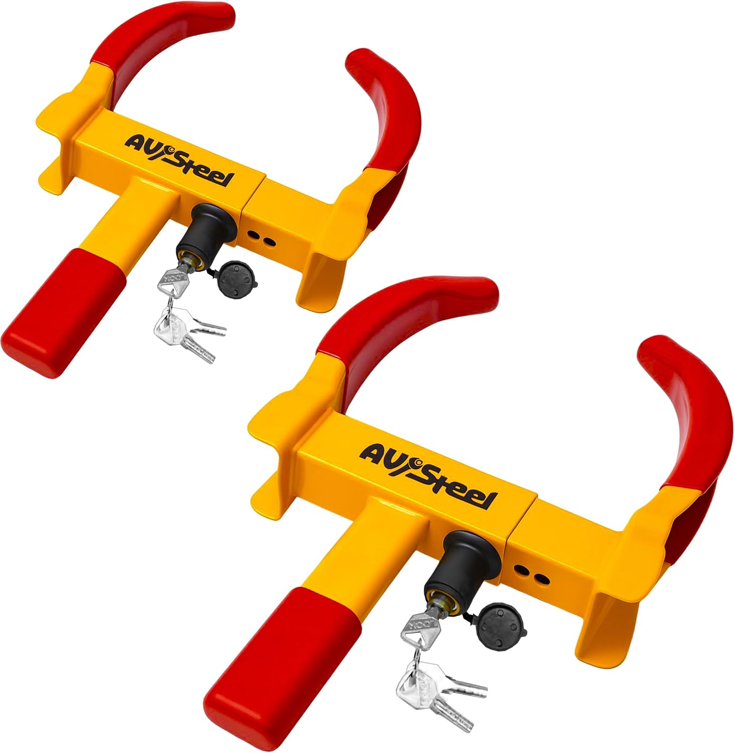 AV Steel 2pcs Universal Wheel Lock for Car, Clamp Heavy Duty Trailer Wheel Lock, Adjustable Car Theft Prevention Device Tire Lock with 6 Keys for Car, ATV, SUV, RV, Motorcycle, Golf Cart, and Boat