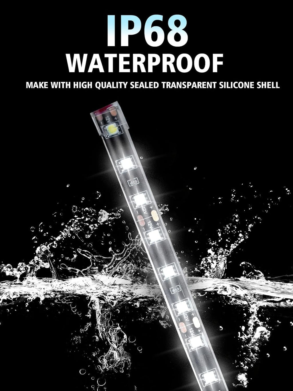YM E-Bright Underglow LED Strip Light IP68 Waterproof 4 Pcs 12inch White | 18 SMD LED chips, DC12V low voltage, fit car, motorcycle, truck, golf cart, boat, ATV,interior & exterior decoration lighting