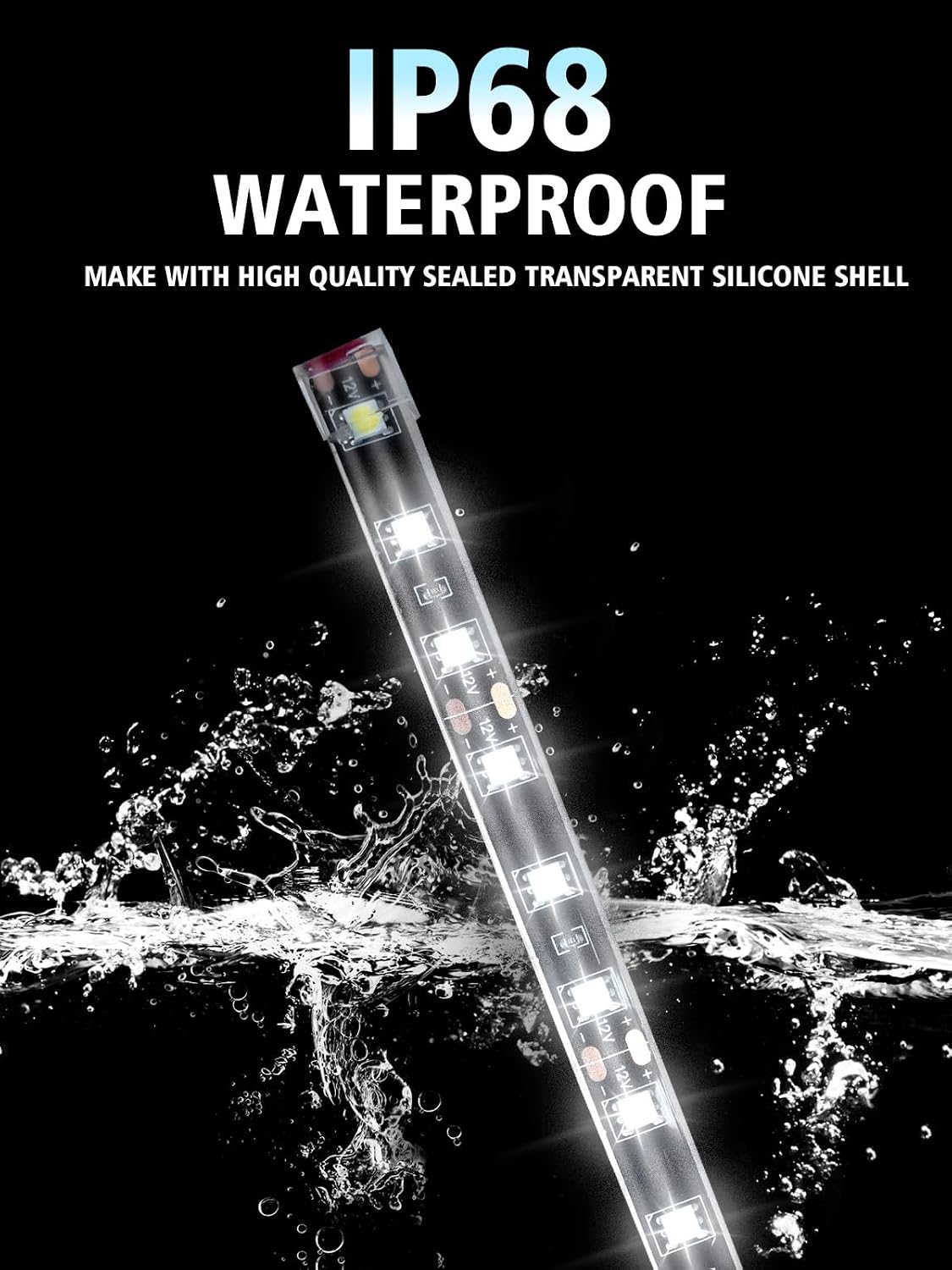 YM E-Bright Underglow LED Strip Light IP68 Waterproof 4 Pcs 12inch White | 18 SMD LED chips, DC12V low voltage, fit car, motorcycle, truck, golf cart, boat, ATV,interior & exterior decoration lighting