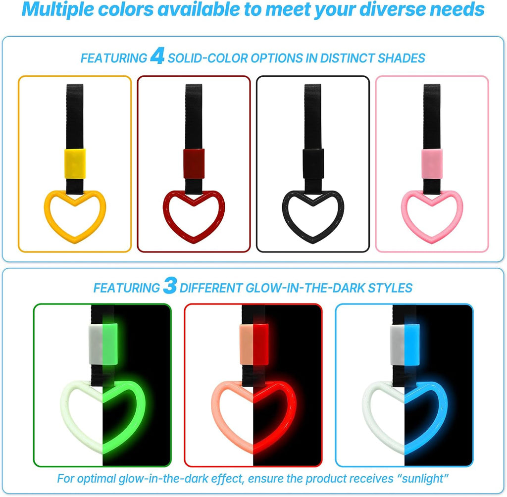 2 Pcs Heart Shaped Car Handle Strap – Drift Charm Rear Bumper Warning Ring Decor for Car Interior Exterior, Subway Bus Handle Accessory, Cute Heart Car Decor Gift for Women & Men (Luminous Blue)